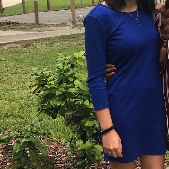 Skin tight long sleeve blue mini dress - Picture 2 of 2